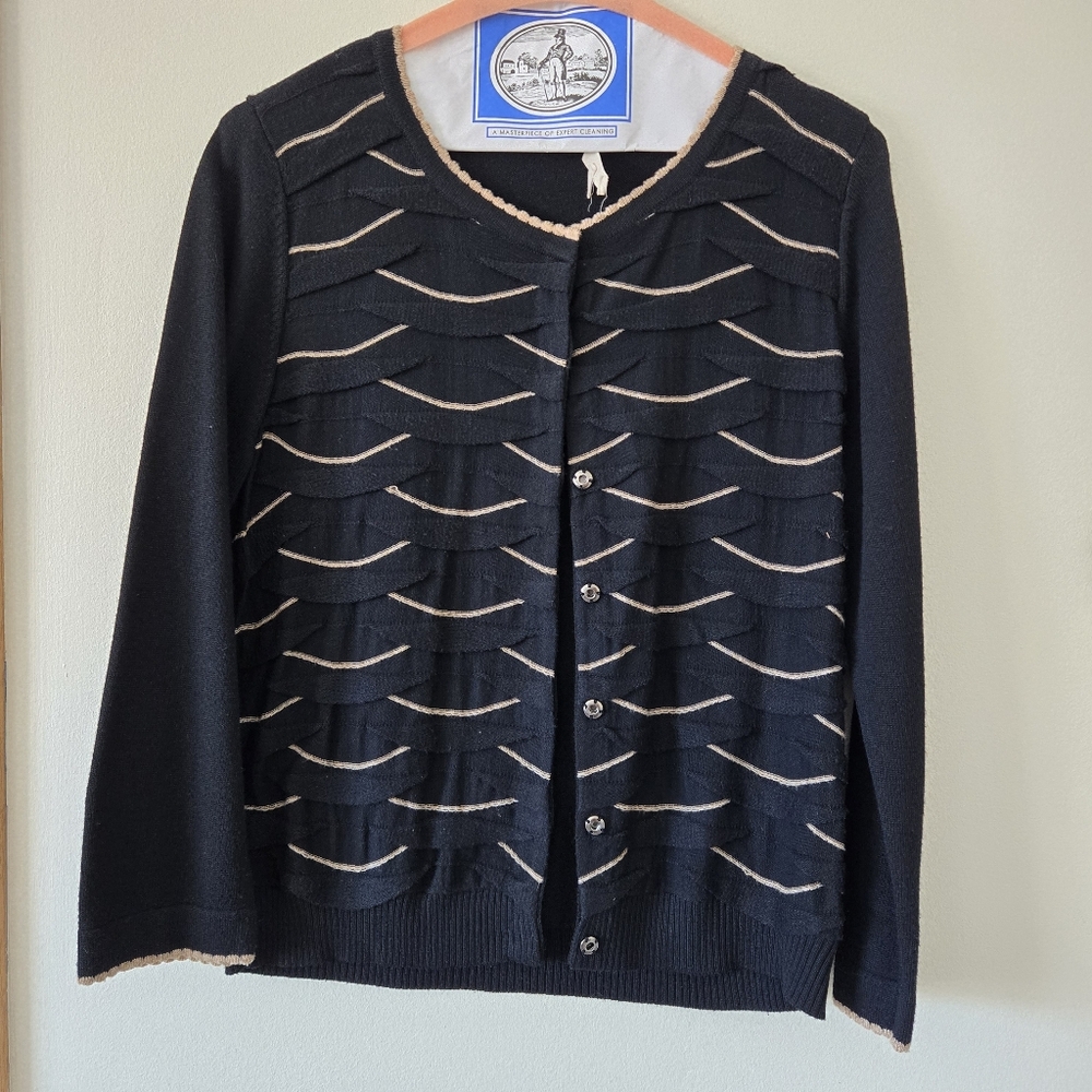 Anthropologie Mystree Elegant Black and Cream Women's Wool Blend Sweater L
